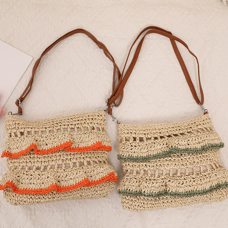 Crossbody Lace Straw Bag Ruffled Summer Color Straw Bag Woven Bag Seaside Beach Vacation Bag Bella Mia