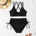 Swimwear Bikini Split High Waist Sunken Stripe Sexy Swimsuit Women Solid Color Split Swimsuit Swimsuit Bella Mia