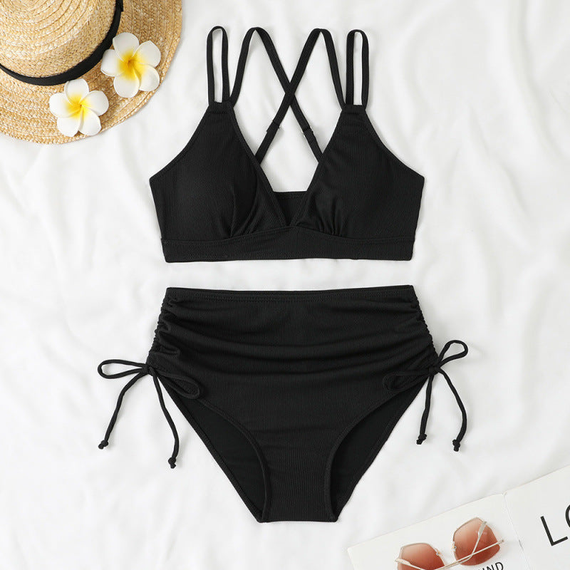 Swimwear Bikini Split High Waist Sunken Stripe Sexy Swimsuit Women Solid Color Split Swimsuit Swimsuit Bella Mia