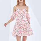 Women Clothing Sexy off Shoulder Printed Short Dress Sneaky Design Spaghetti Strap Floral Print A line Dress Bella Mia