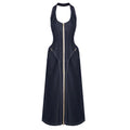 Elegant Solid Color Sleeveless Halter Slim Fit Backless Sheath Dress Denim Summer Bella Mia
