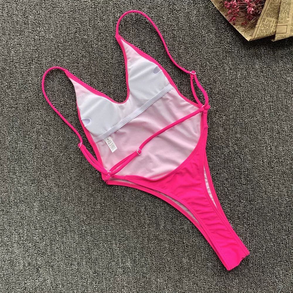 Fluorescent One-Piece Thong Swimsuit