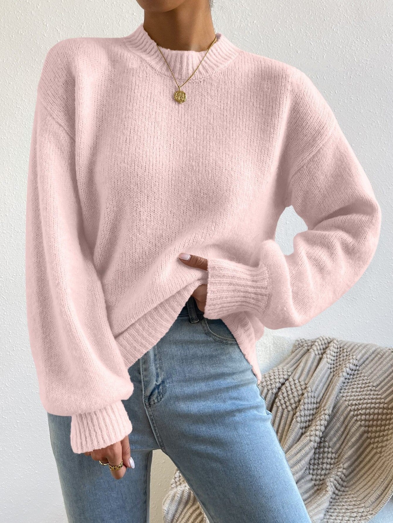 Autumn Winter Autumn Winter Comfortable Casual Loose round Neck Linking Long Sleeve Solid Color Sweater for Women Bella Mia