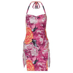 Women Clothing Summer Sexy Lace up Backless Floral Print Slit Dress Bella Mia