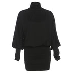 Autumn Winter Women Clothing Solid Color Sexy Turtleneck Long Sleeve Backless Baggy Package Hip Dress Bella Mia
