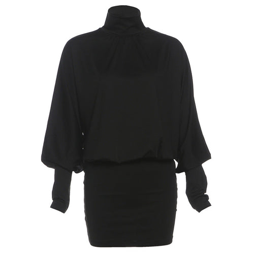 Autumn Winter Women Clothing Solid Color Sexy Turtleneck Long Sleeve Backless Baggy Package Hip Dress Bella Mia