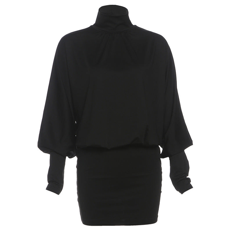 Autumn Winter Women Clothing Solid Color Sexy Turtleneck Long Sleeve Backless Baggy Package Hip Dress Bella Mia