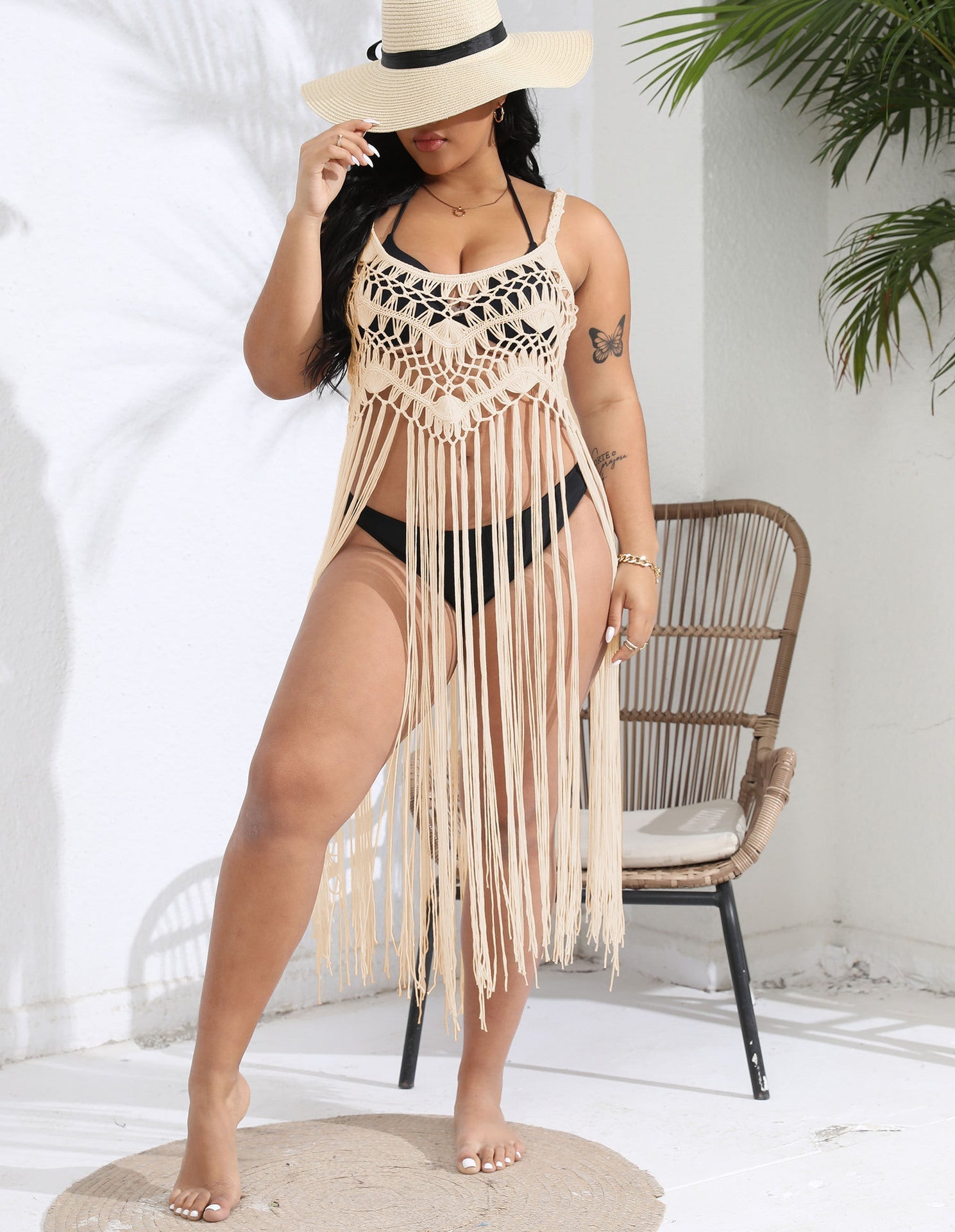 Women Beach Vacation Blouse Bikini Overclothes Tassel Patchwork Cami Dress Bella Mia