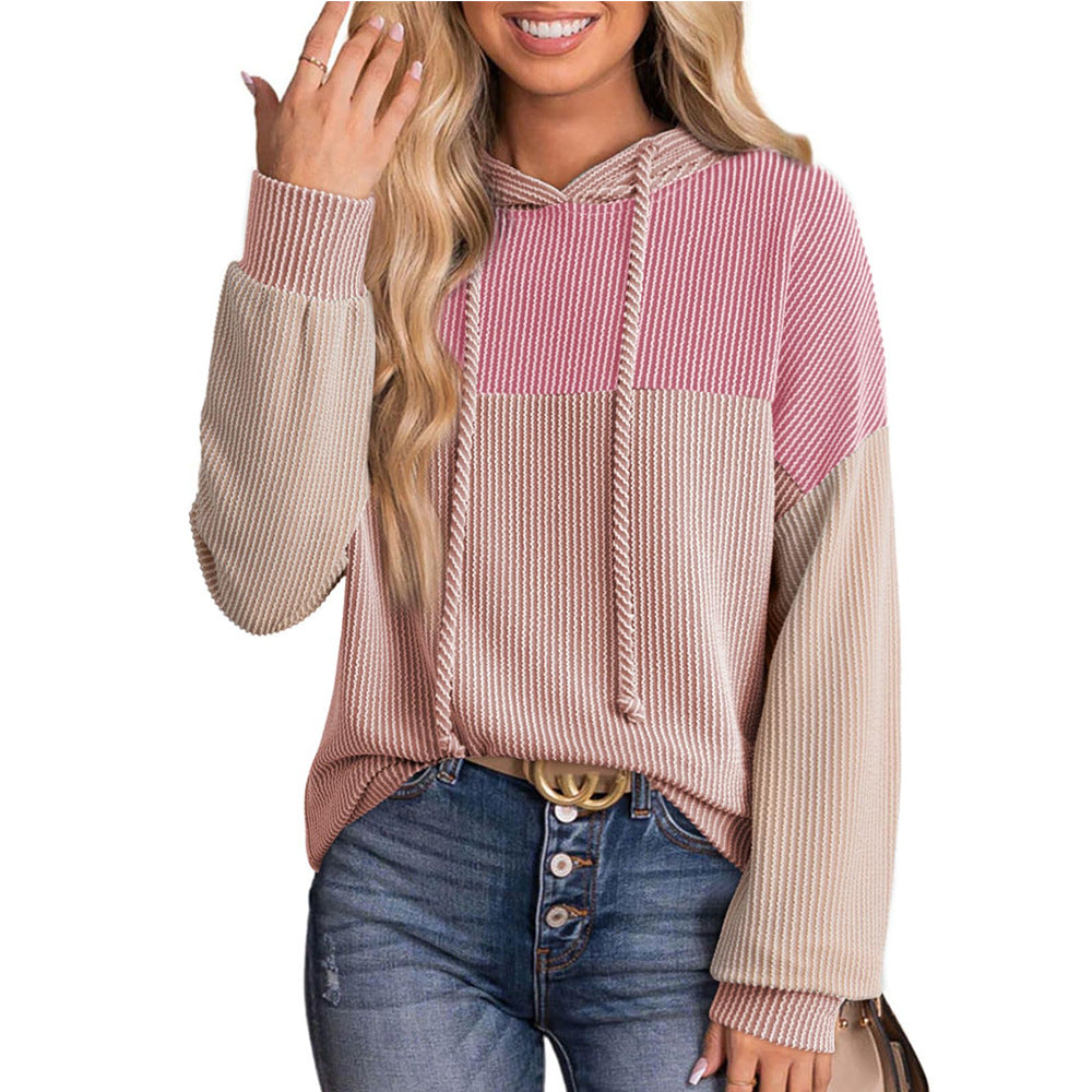 Autumn Winter Twist Strip Color Matching Long Sleeve Hoodie Loose Sweater Bella Mia