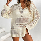 Women Clothing Cutout Blouse Top Long Sleeve Beach Vacation Blouse Asian U Collar Swimsuit Outwear Bella Mia
