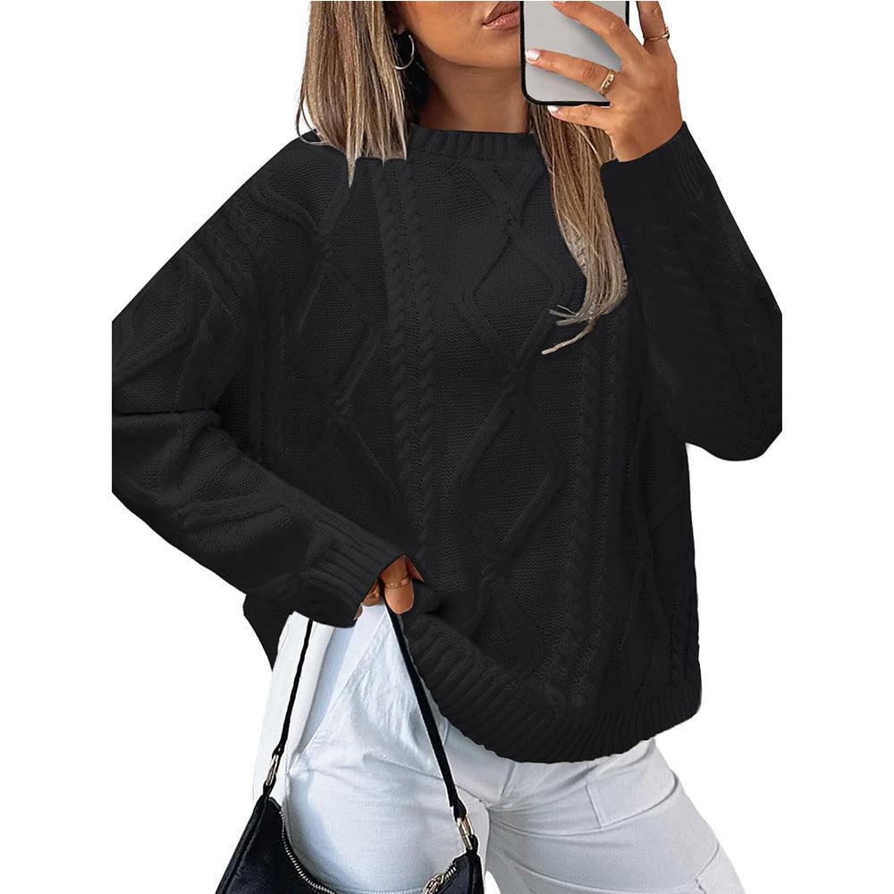 Autumn Winter Women round Neck Loose Winter Twisted round Neck Vintage Sweater Bella Mia