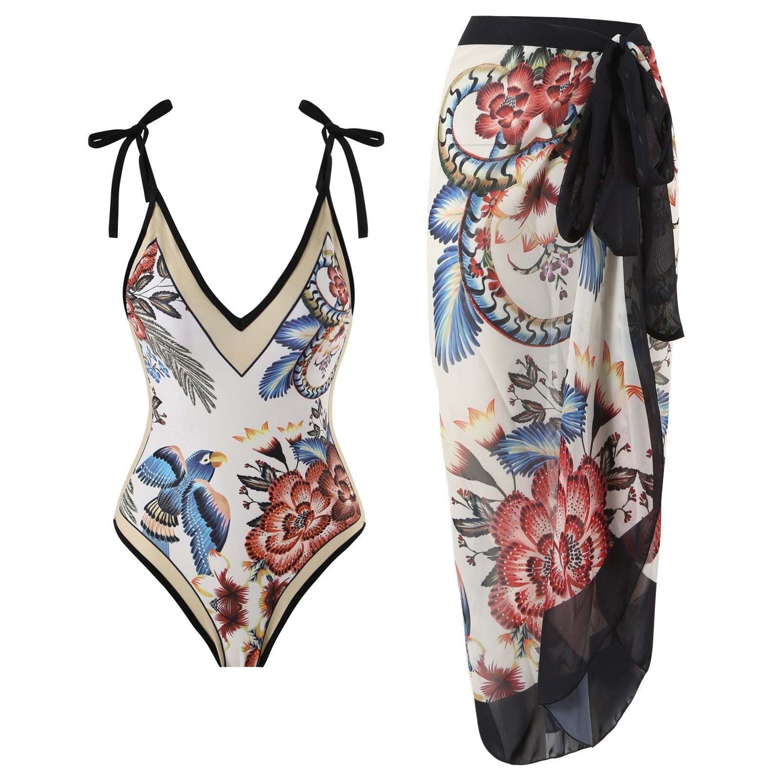 Women One Piece Swimsuit Women Skinny Slimming Retro Tied Swimsuit Suit Chiffon Dress Bella Mia