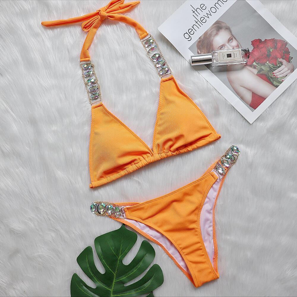 Bikini Plain Women Split Strap Luxury Diamond Swimsuit Sexy Metal Chain Accessories Swimwear Bella Mia