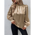 Stand-up Collar Puff Sleeve T shirt Women Satin All Match Long Sleeve Special Women Clothing Bella Mia