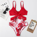 One-Piece Leaf-Shaped Floral Color Matching Women Swimsuit Lace-up Sexy Triangle Bikini Bella Mia