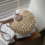 Fresh Hollow Out Cutout Semicircle Straw Bag Shoulder Crossbody Casual Straw Bag Woven Bag Vacation Beach Bag Bella Mia