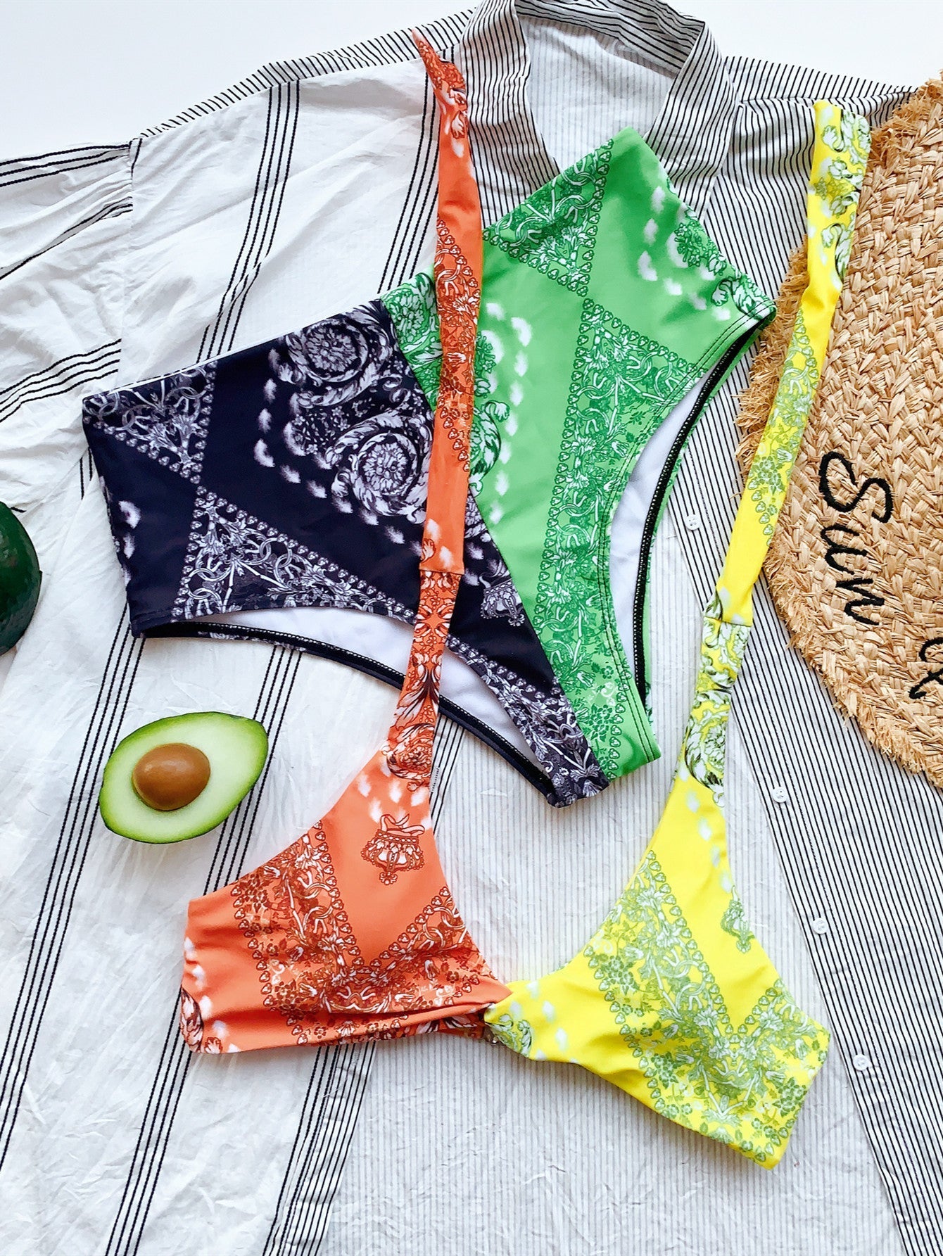 Bikini Double Bikini Print Stitching Swimsuit Swimsuit Strap Knotted Swimsuit Women Bikini Bella Mia