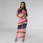Women Clothing Summer Digital Printing Irregular Asymmetric Mesh Dress Bikini Three Piece Set Bella Mia