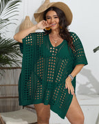 Beach Overclothes Women Clothes Deep V Plunge Neck Hollow Out Cutout Out Woven Split Bikini Cover Up Dress Bella Mia