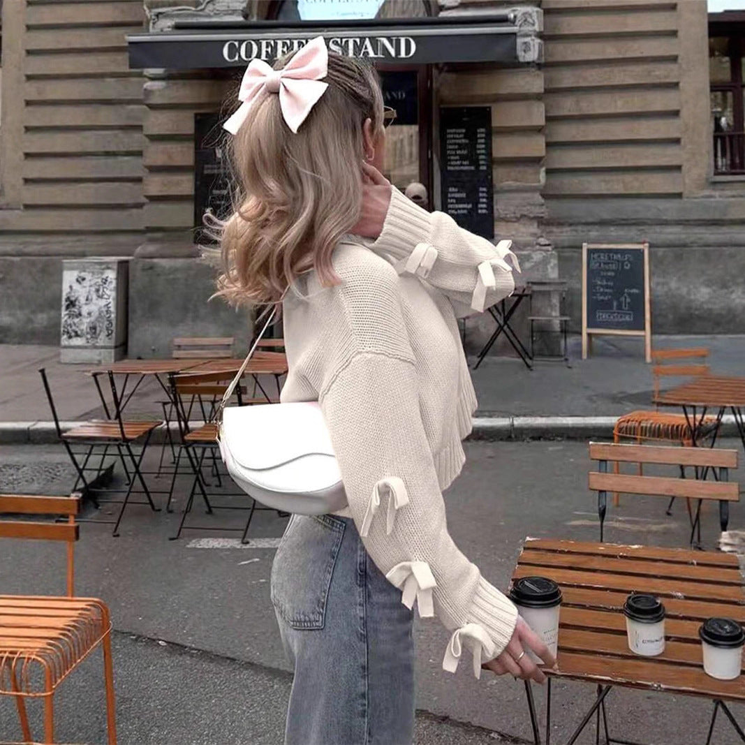 Women Clothing Autumn Winter Simple Bow Sleeve Short Loose Pullover Bella Mia