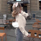 Women Clothing Autumn Winter Simple Bow Sleeve Short Loose Pullover Bella Mia