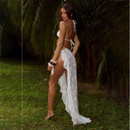 Solid Color Sexy Lace Cutout Beach Cover up Bikini Swimsuit Skirt Sets Bella Mia