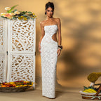 Women Clothing Solid Color Sleeveless Backless Lace Hollow Out Cutout out Slim Fit Dress Bella Mia