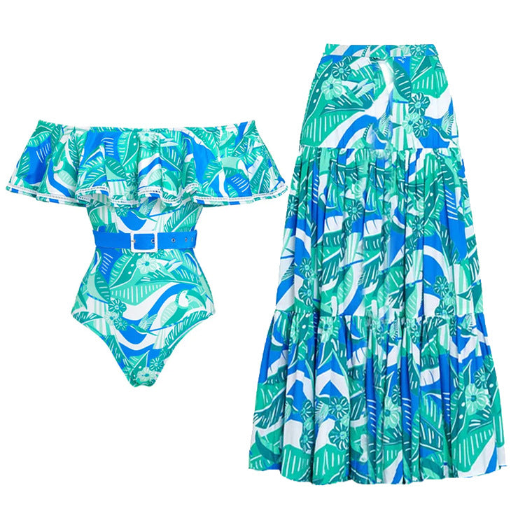 Off Shoulder Ruffled Printed One Piece Swimsuit Women Bella Mia