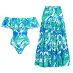 Off Shoulder Ruffled Printed One Piece Swimsuit Women Bella Mia
