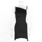Women Clothing Summer Sexy Backless Irregular Asymmetric Pleated Straps Diagonal Collar Dress Bella Mia