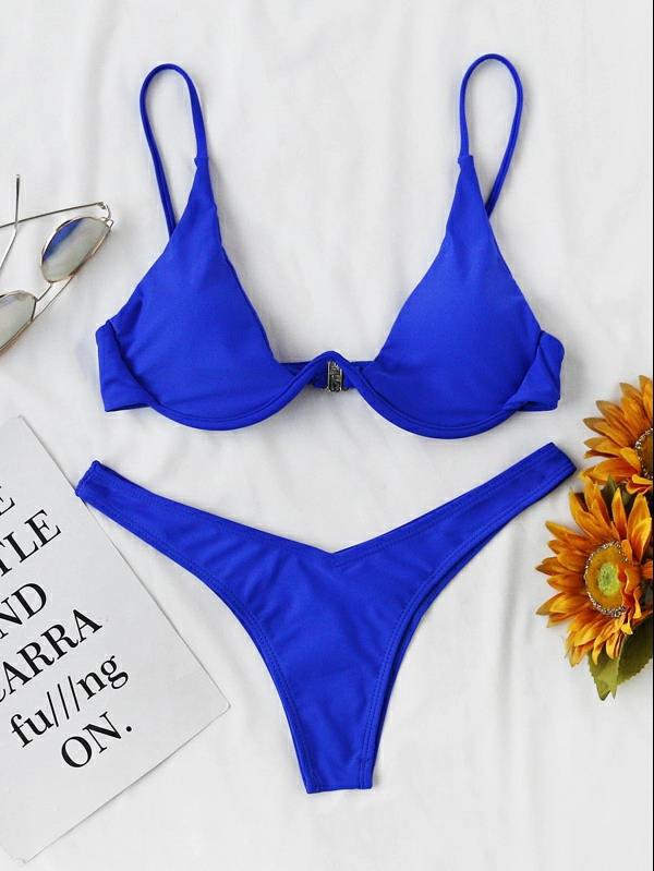 Sexy Bikini Split Gathering Steel Bracket Solid Color Swimsuit Women Bella Mia