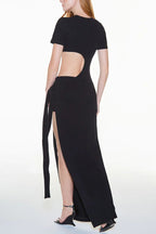 Spring Summer Backless Lace up Slim Fit Sexy Slit Solid Color Street Dress Bella Mia