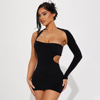 Women Clothing One Shoulder Long Sleeve Hollow Out Cutout Sheath Sexy Dress Bella Mia