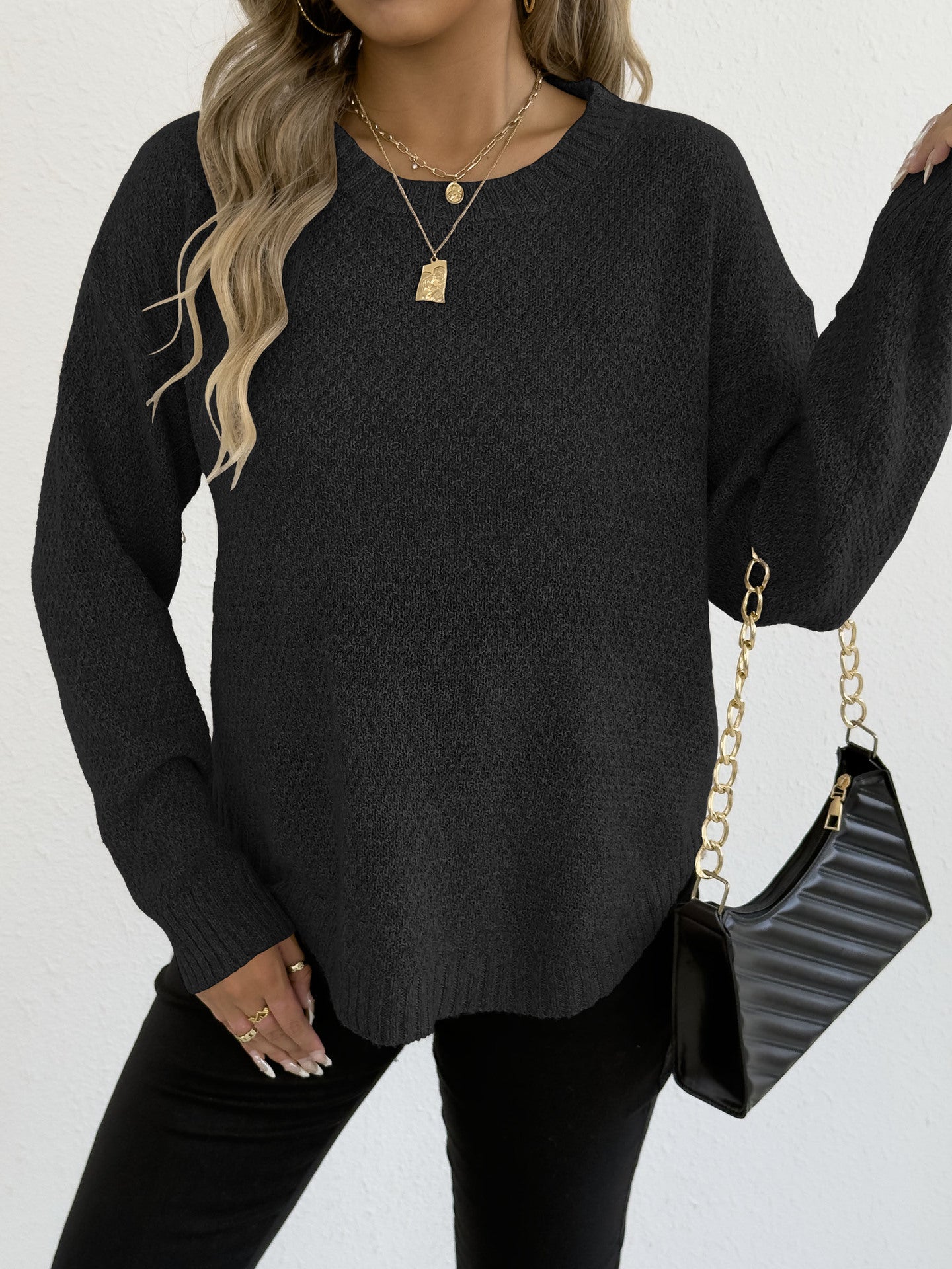Women Autumn Winter Pullover Top Women Clothing Velvet Woven Sweater Casual Bottoming Shirt round Neck Sweater Bella Mia