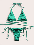 Bikini Double Bikini Sexy Swimsuit Sexy Swimsuit Women Tied Swimsuit Solid Color