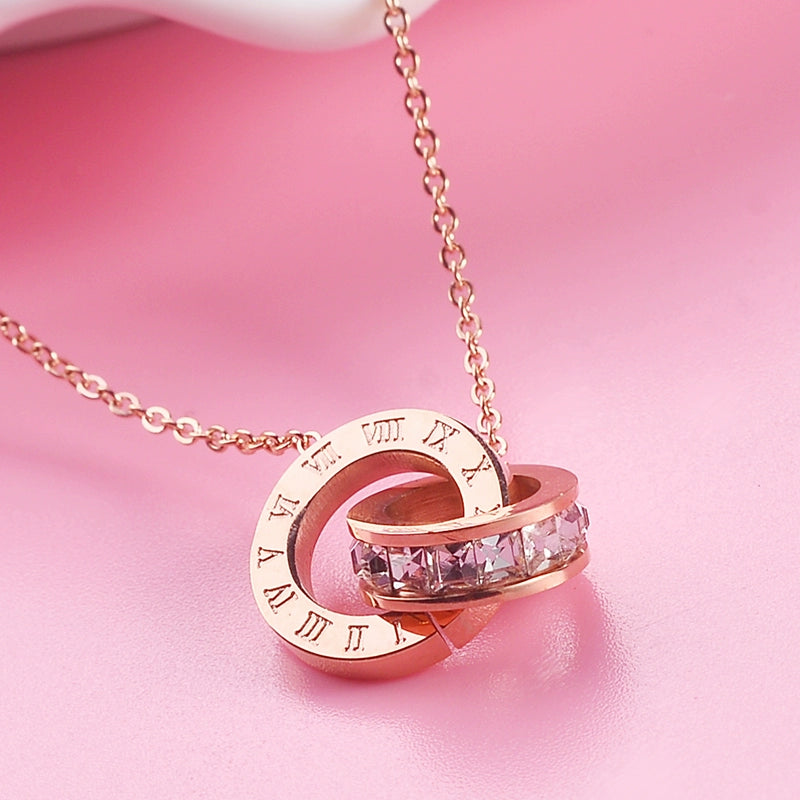Roman Numerals Titanium Steel Rose Gold Ornament Necklace Luxlife Brands