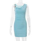 Women Clothing Summer Sexy Vacation Solid Color Slim Hip Dress Bella Mia