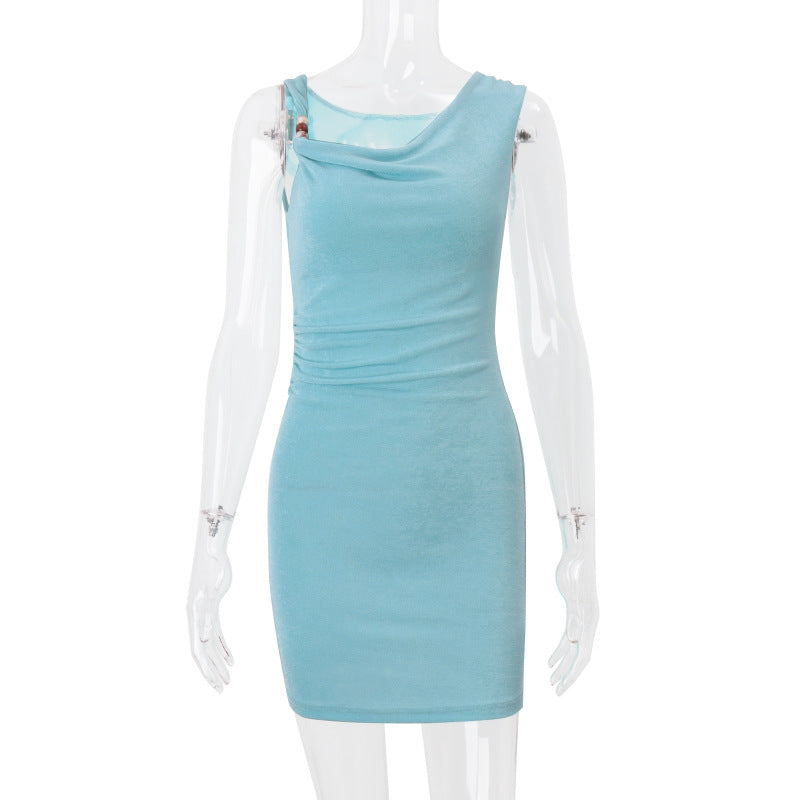 Women Clothing Summer Sexy Vacation Solid Color Slim Hip Dress Bella Mia