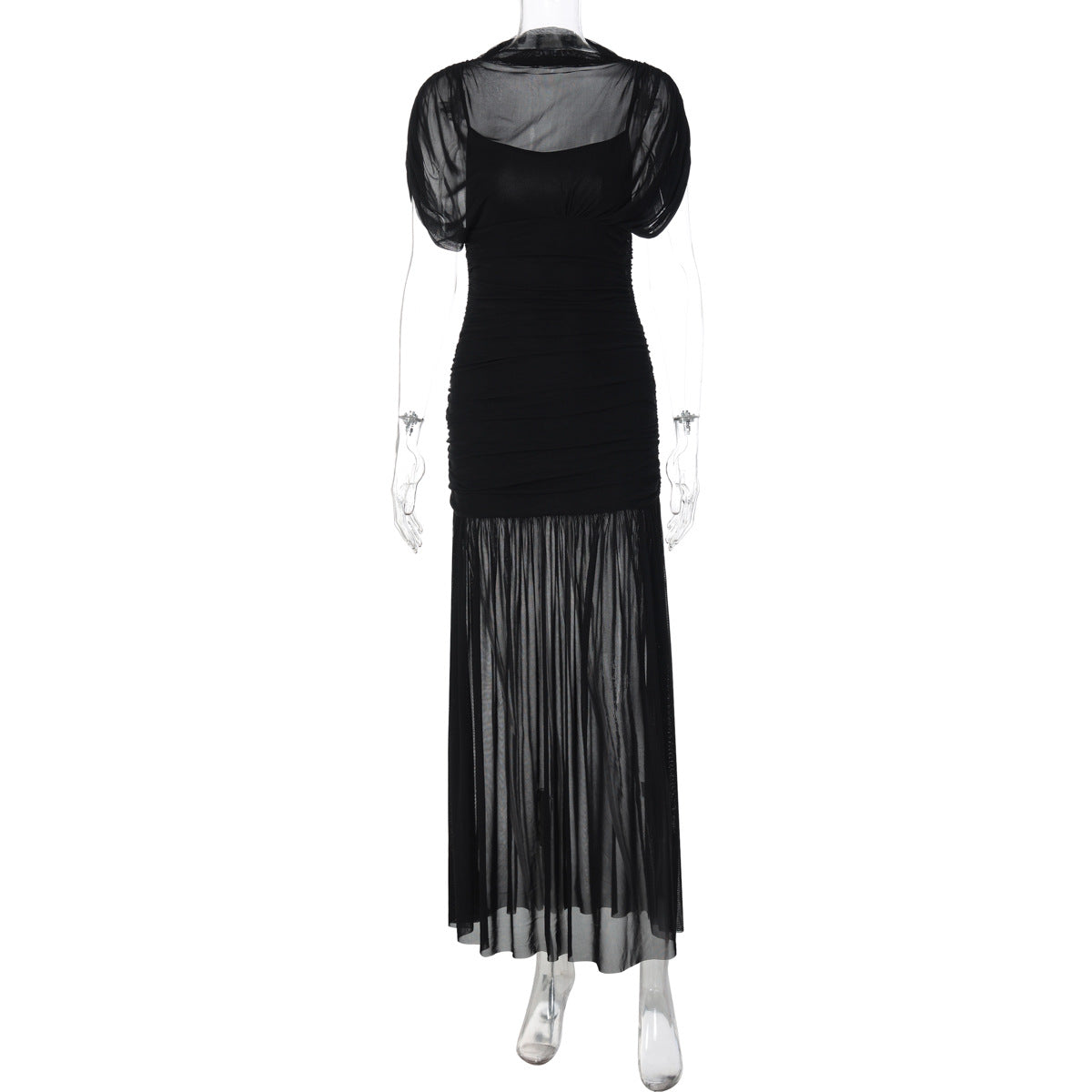 Sexy Socialite Tight Waist Close Fitting Stitching Gauzy Package Hip Maxi Dress for Women Bella Mia