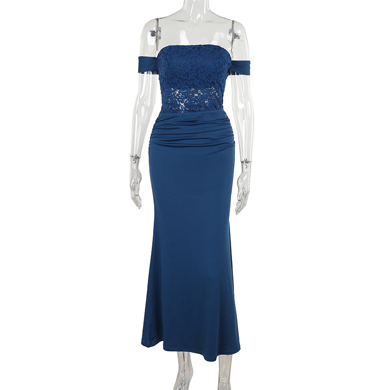Fall Maxi Dress Elegant Slim Lace Stitching Sling Dress Bella Mia