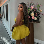Women Clothing Autumn Sweet Fresh Halter Tube Top Backless High Waist Short Dress Puffy dress Bella Mia