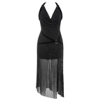 Dress Simple Sexy Halter Bright Silk Sleeveless Slim Fit Slit Dress Women Dress Bella Mia