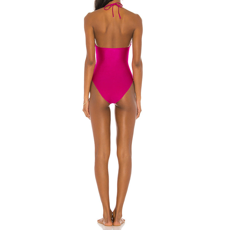 Solid Color One Piece Swimsuit Outer Single Women Swimsuit Solid Color Cutout Rope One Piece Bikini Bella Mia