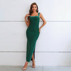 Women Dress Spring Summer Fashionable Sexy Figure Flattering Rhinestone Strap Dress Slit Formal Dress Bella Mia