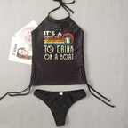 Coconut Tree Printed Lace up Swimsuit Conservative Belly Covering Women Bikini Bella Mia