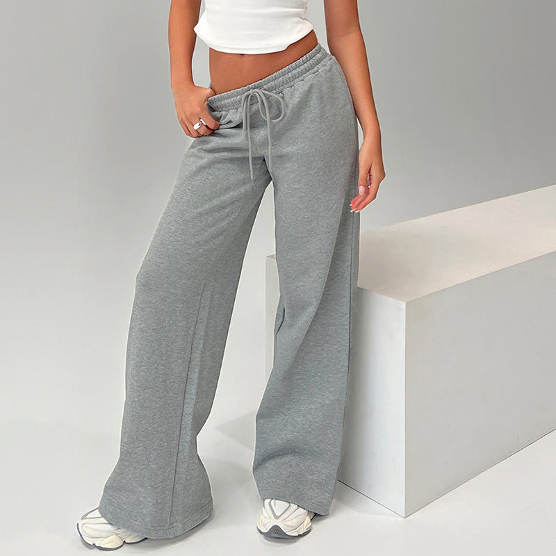 Women Wear Autumn Casual Loose Drawstring Tight Waist Solid Color Trousers Bella Mia