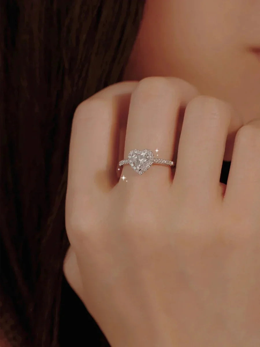 Heart 1ct Moissanite 999 Sterling Silver Ring
