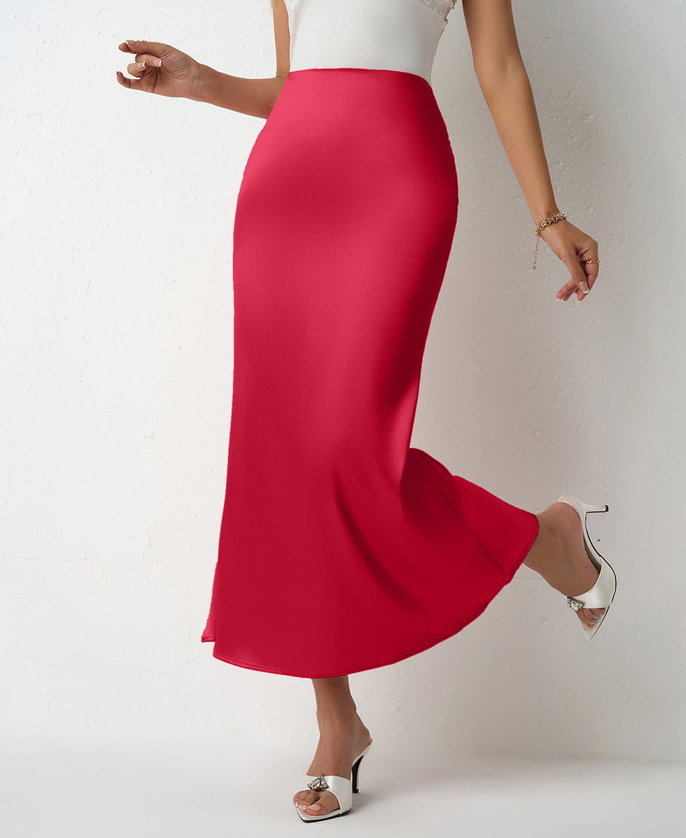 Women Clothing Spring Summer Slim Satin Skirt Satin Mid Length Sheath Fishtail Skirt Bella Mia