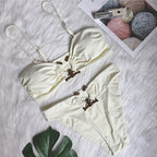Sexy Swimsuit Metal Accessories Hollow Out Cutout Bikini Solid Color Tube-Top High Waist Women Swimwear Bella Mia