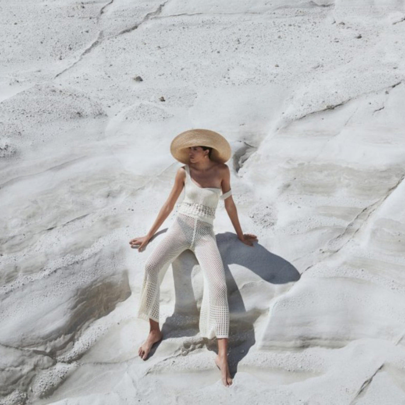 Sexy Hollow Out Cutout out See through Loose Sleeveless Beach Shirt Casual Vacation Trousers Sun Proof Set Bella Mia
